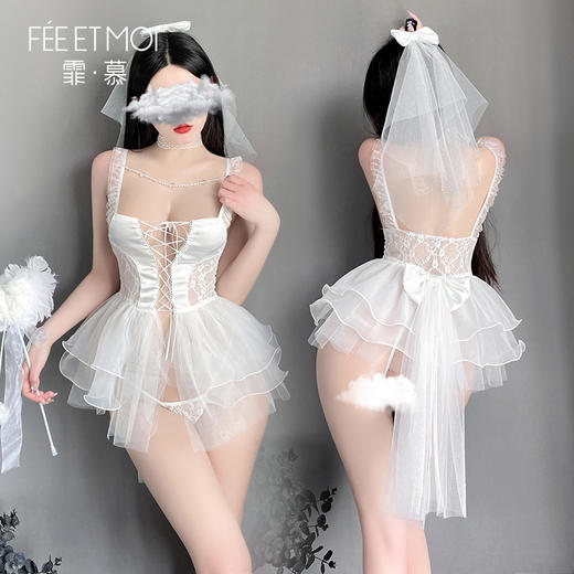 【情趣内衣】霏慕 珠链点缀前绑带新娘套装6631 商品图11