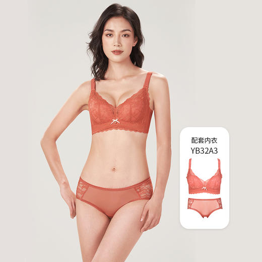 都市丽人薄透丝滑纯色蕾丝+网布低腰平角女士内裤纯色内裤新年本命年红品YP32A3 商品图3