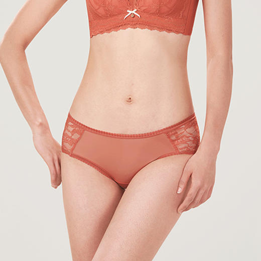都市丽人薄透丝滑纯色蕾丝+网布低腰平角女士内裤纯色内裤新年本命年红品YP32A3 商品图0