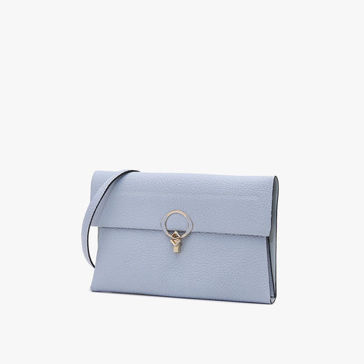 【简约轻奢】浅蓝荔枝纹皮革长款钱包 圆环锁扣设计 多卡位大容量 手拿包/斜挎两用 时尚百搭女包VSA212702 商品图1