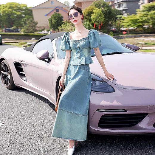 夏季新款，女装时尚气质显瘦炒洗色牛仔两件套HR-HMGF1922-1 商品图3