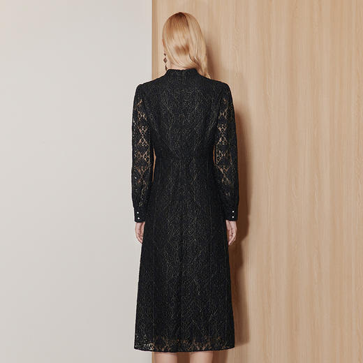 EITIE爱特爱时尚设计感中式镂空立领黑色蕾丝显瘦连衣裙秋新款C07216 商品图4