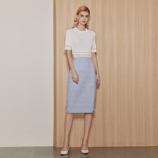 EITIE爱特爱气质高级感小香风蓝色开叉高腰显瘦半身裙秋季新款C06208 商品图3