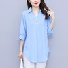大码女装夏新款，胖mm简约V领显瘦遮肚子纯色上衣宽松雪纺衫潮KQL-E261N2238 商品缩略图0