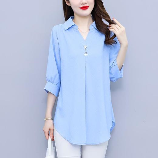 大码女装夏新款，胖mm简约V领显瘦遮肚子纯色上衣宽松雪纺衫潮KQL-E261N2238 商品图0