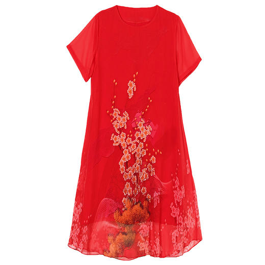 简约时尚优雅仿真丝中长款民族风印花大码女装连衣裙YYG82649-1 商品图4