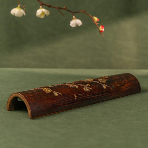 清 竹雕百宝嵌花鸟纹臂搁 商品图1