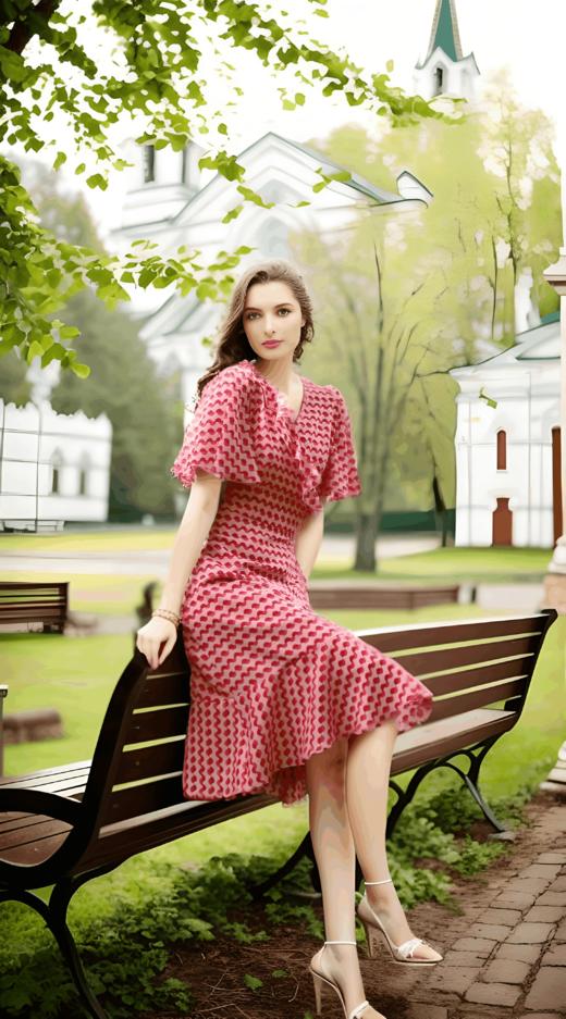 荷叶斜抄领袖摆荷叶连衣裙 商品图0