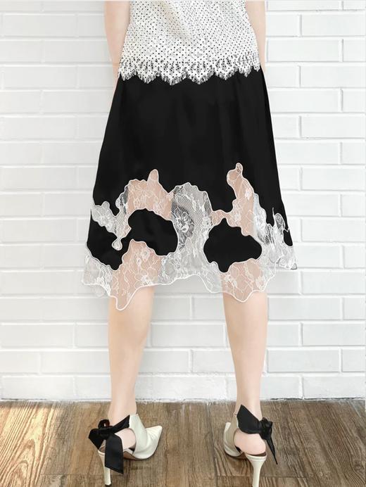 TYNVIE 蕾丝拼接裙摆半身裙-黑色 商品图2