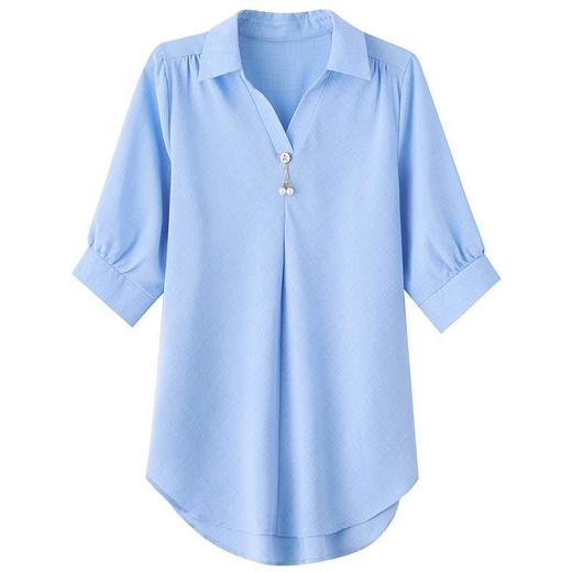 大码女装夏新款，胖mm简约V领显瘦遮肚子纯色上衣宽松雪纺衫潮KQL-E261N2238 商品图4