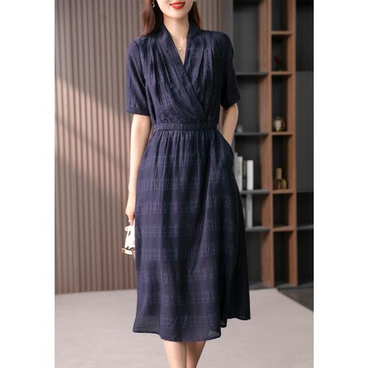 89342原形V领短袖连衣裙女2024春夏季新款高级感气质收腰A字裙长裙子 商品图2