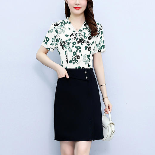 时尚印花气质通勤，拼接显瘦雪纺连衣裙AHM-mlyr9838 商品图1