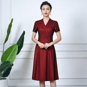 MLY结婚礼服夏钉珠绣花V领气质改良版连衣裙喜婆婆