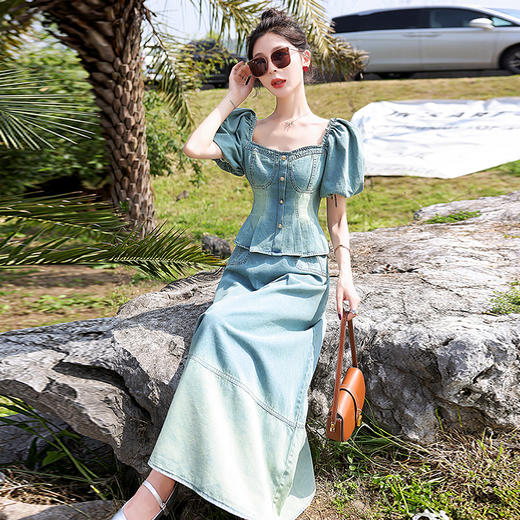 夏季新款，女装时尚气质显瘦炒洗色牛仔两件套HR-HMGF1922-1 商品图5