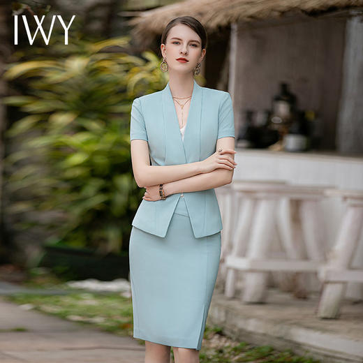 IWY/蓝色西装套裙女气质时尚美容院接待工作服时尚珠宝前台正装CS1822 商品图2