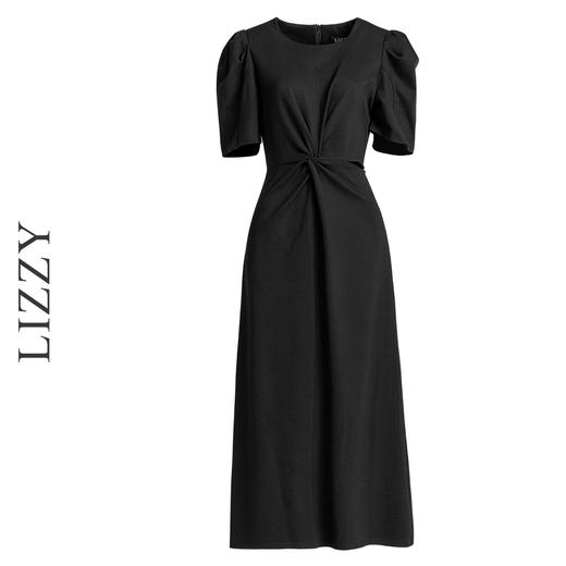 LIZZY 法式优雅通勤泡泡袖露腰长款弹力针织连衣裙7850 商品图4