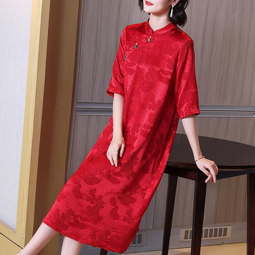真丝冠乐绉连衣裙，宽松立领新中式喜婆婆红色礼服KDS-2290 商品图2