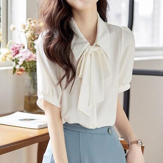 法式飘带雪纺衬衫&兔耳尖短款衬衫 最适合夏天的舒爽材质，透气吸汗，贴身接触肌肤无刺激，舒适柔软更有造型感 商品图2