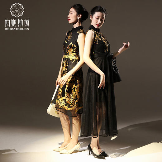 -千年情话—梁祝化蝶鞠衣色绣花长款连衣裙2S500010 商品图3