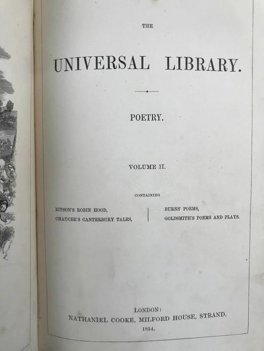 1854年 环球图书馆（卷2，罗宾汉/彭斯诗集/坎特伯雷故事集/戈德史密斯诗歌与戏剧集） 2幅插图 漆布精装18开 商品图2