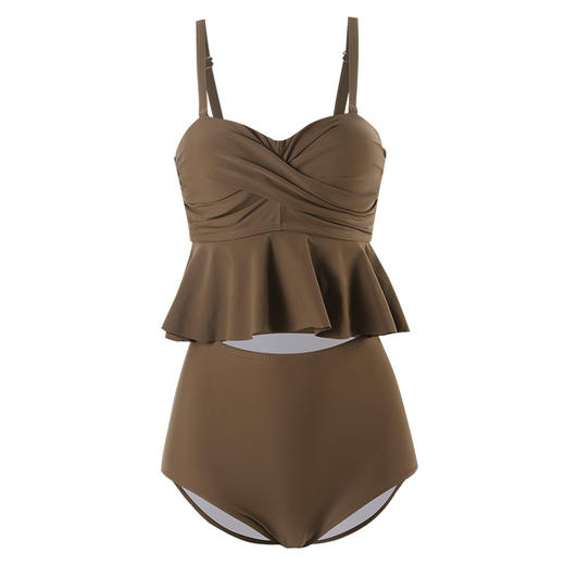 黛唯梵【名为日韩少女的游泳衣】凭借其双重设计，荷叶边高腰遮肚，女性穿着更自信优雅；钢托支撑胸型完美展现，温泉度假分体配搭靓丽；无论是上新还是新款都极具吸引力。 商品图4