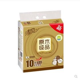 清风120抽3层金装原木10连包纸巾