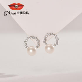 京润珍珠云堂银S925淡水珍珠耳钉7-8mmYS