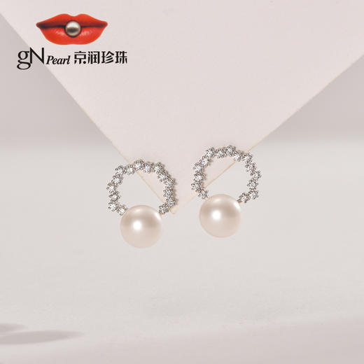 京润珍珠云堂银S925淡水珍珠耳钉7-8mmYS 商品图0