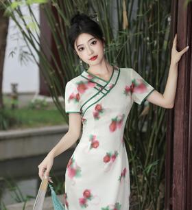 夏新款复古低领中长款轻薄透气改良旗袍XL23223