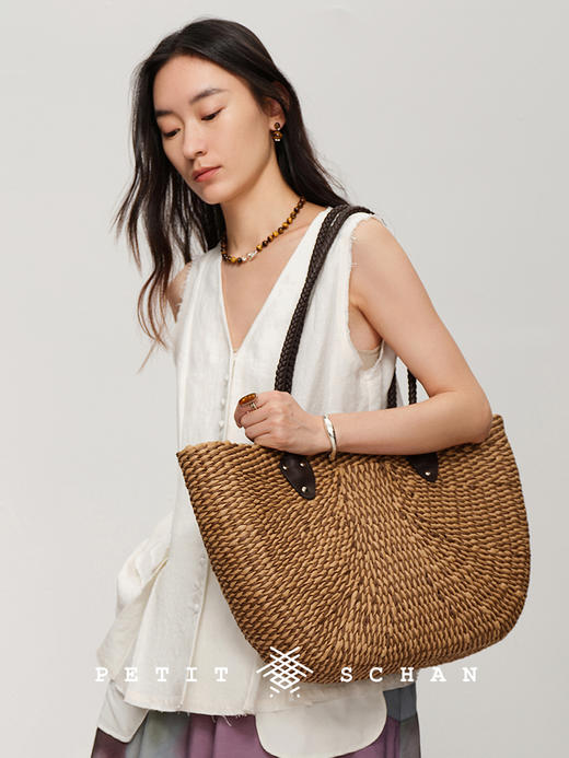 PETIT SCHAN小闪 BAG#006 Village Story 小城故事 纯手工双色纸草编织通勤度假拉链手提单肩包 商品图6