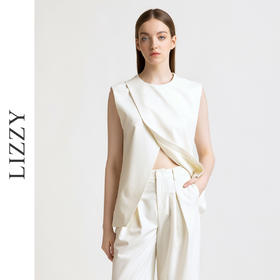 LIZZY 早秋 简约优雅帅气设计感开叉无袖廓版型知性气质通勤马甲上衣+直筒长裤7851