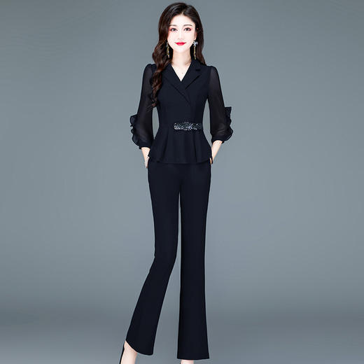 MZ TYH236046今年流行雪纺两件套女2023夏季新款洋气修身气质时尚休闲显瘦套装 商品图2