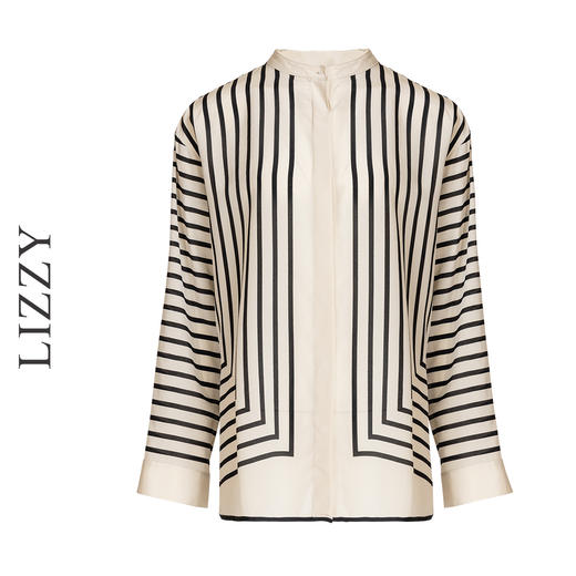LIZZY 早秋 复古优雅条纹重磅桑蚕丝长袖宽松廓版型百搭气质衬衣7830 商品图4