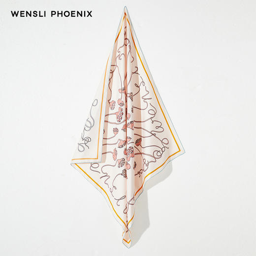 凤凰之家“莲华”63厘米双面印花真丝中方巾 商品图3