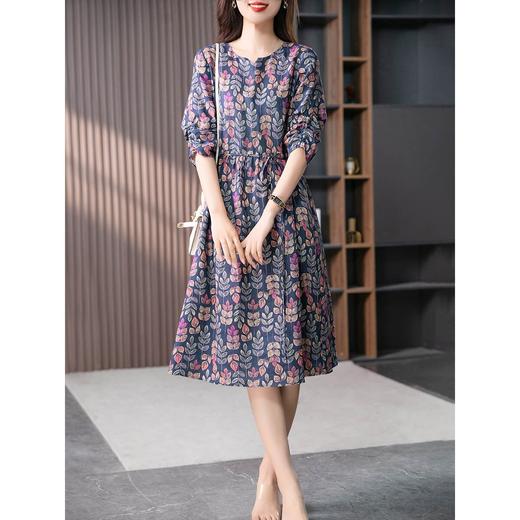 YX【现货7天】高端亚麻印花连衣裙文艺复古显瘦a字裙 商品图3