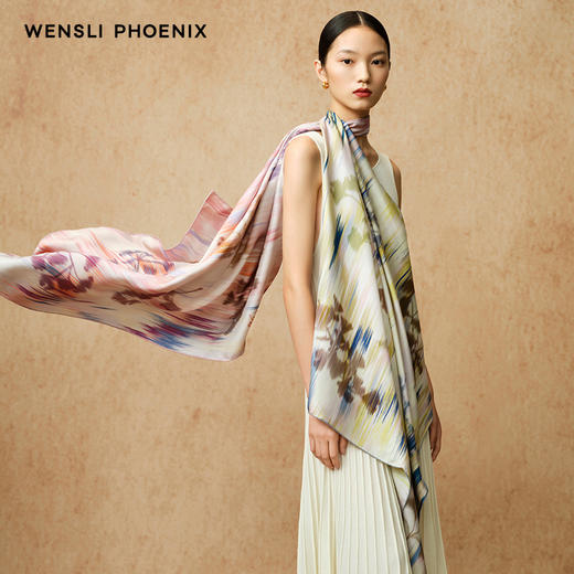 凤凰之家“岁月”88厘米双面印花真丝大方巾 商品图1