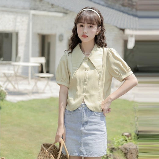 法式飘带雪纺衬衫&兔耳尖短款衬衫 最适合夏天的舒爽材质，透气吸汗，贴身接触肌肤无刺激，舒适柔软更有造型感 商品图4