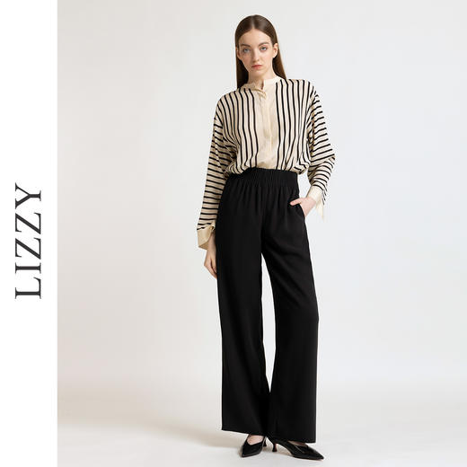 LIZZY 早秋 复古优雅条纹重磅桑蚕丝长袖宽松廓版型百搭气质衬衣7830 商品图1