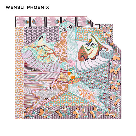 凤凰之家“飞花令”88厘米双面印花真丝大方巾 商品图2