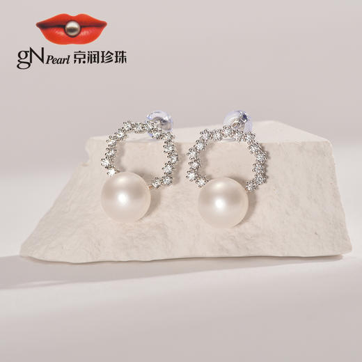 京润珍珠云堂银S925淡水珍珠耳钉7-8mmYS 商品图5