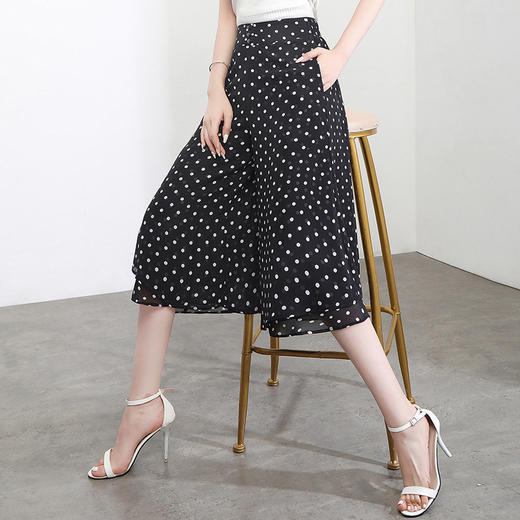 时尚休闲七分雪纺裙裤，松紧腰简约宽松气质修身阔腿裤MYX-JYM-1086-L 商品图1