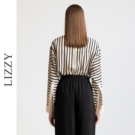 LIZZY 早秋 复古优雅条纹重磅桑蚕丝长袖宽松廓版型百搭气质衬衣7830 商品图3