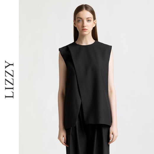 LIZZY 早秋 简约优雅帅气设计感开叉无袖廓版型知性气质通勤马甲上衣+直筒长裤7851 商品图1