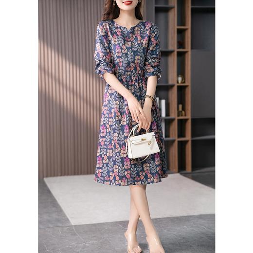 YX【现货7天】高端亚麻印花连衣裙文艺复古显瘦a字裙 商品图0