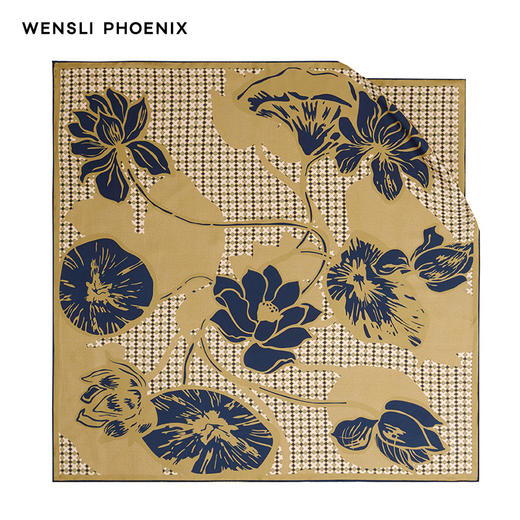 凤凰之家“菡萏芙蕖”63厘米双面印花真丝中方巾 商品图3