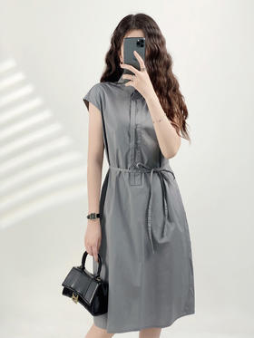 YX【现货7天】法式简约衬衫裙女设计感小众2024夏装新款高级感中长款裙子