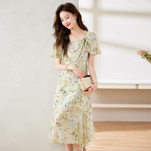 碎花雪纺连衣裙气质通勤甜美蝴蝶结披肩袖浪漫温柔HR-WS23379 商品图1