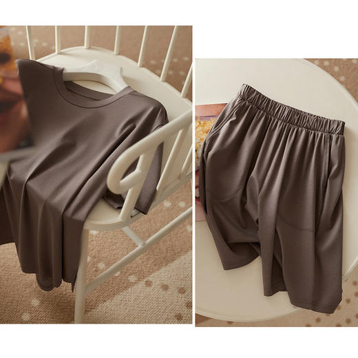 TG-TG03S256夏季丝光长绒棉兰精莫代尔真丝混纺懒人家居服女士短款套装 商品图1