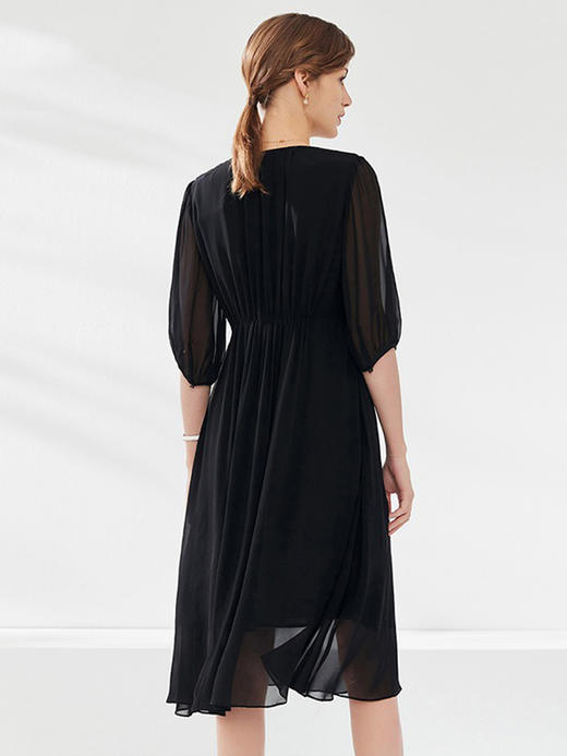 YX设计感灯笼袖V领真丝连衣裙女2025春夏季新款桑蚕丝裙子 商品图3