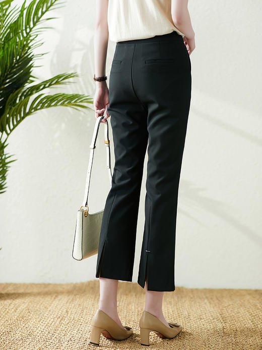 YX【现货7天】开叉微喇休闲裤女2024夏季新款韩版宽松高腰显瘦喇叭裤子 商品图0